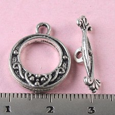 10sets Tibetan Silver color round floral Charms Toggle Clasps H0044