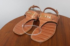 Image of DUNE LONDON LEXLEY SANDALS LEATHER CROCODILE-EMBOSSED TAN SIZE 37 EU (6 US)