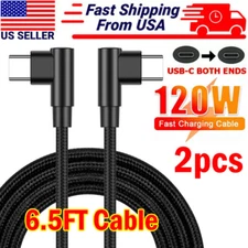 2 PACK 90 Degree Angle USB-C to USB-C Charger Cable Fast Charging Type Sync Cord