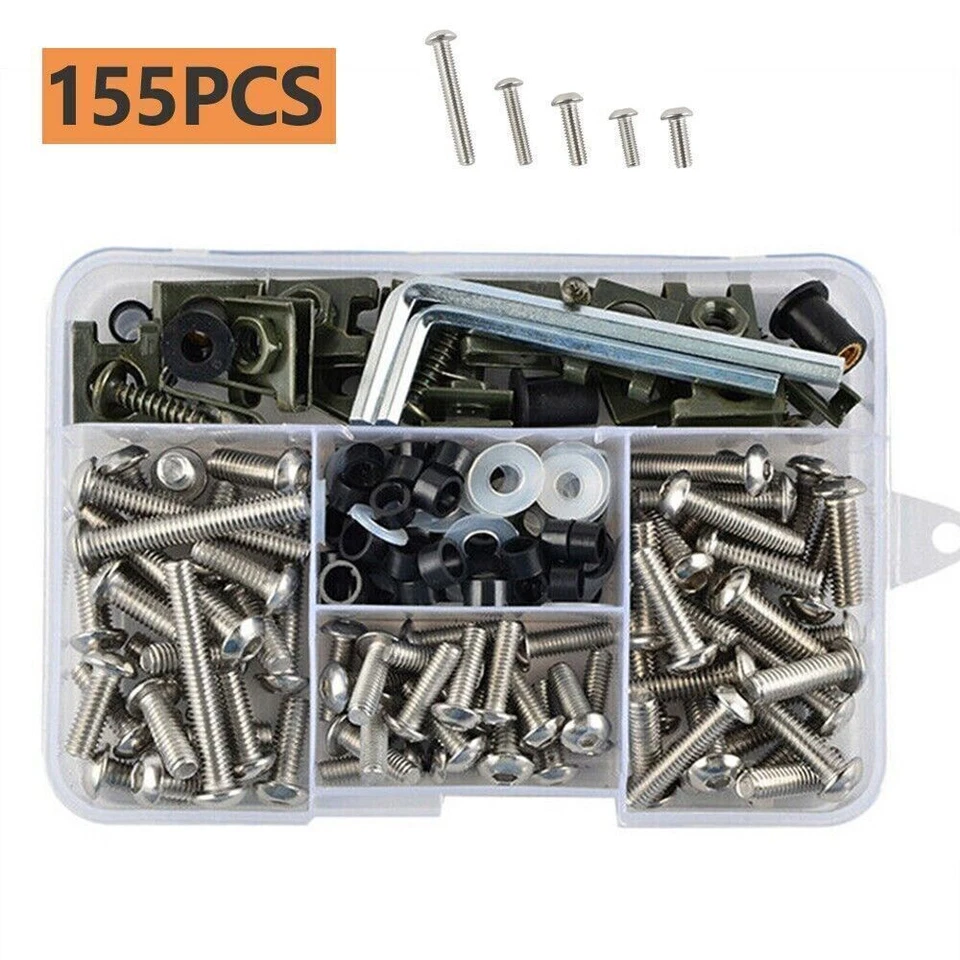 155X/Set Motorcycle Fairing Bolt Kit Bodywork Screws Plate Screws Nut Hardware Foto 3 de 4