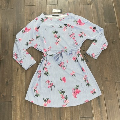 MAXSPORT Aqua Stripe Floral Shirt Dress Large NWT