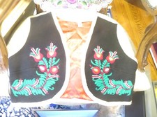Vintage Matyo Hungarian Embroidered Black Felt Vest with Floral Design