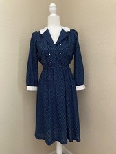 Vintage Warden Petite Peplum Dress White Color Navy Blue White Polkadots