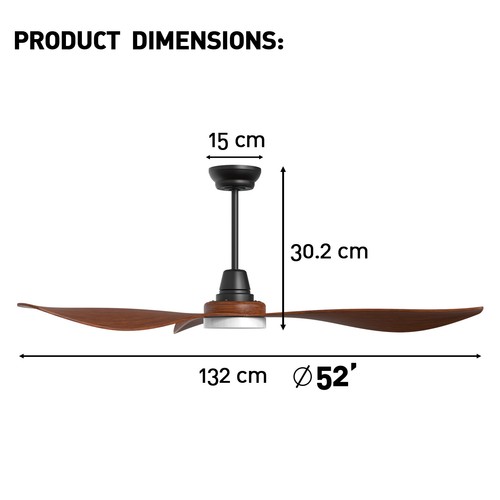 52" Ceiling fan 3 ABS Blades Walnut Hand-Print with Remote & LED Light DC Motor - Picture 5 of 7
