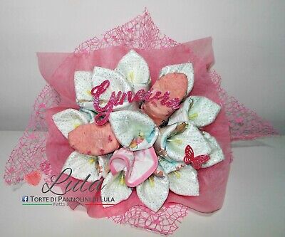 Torta Pannolini Femmina Bouquet Fiori Mazzo Rosa Nascita Battesimo Baby Shower Ebay