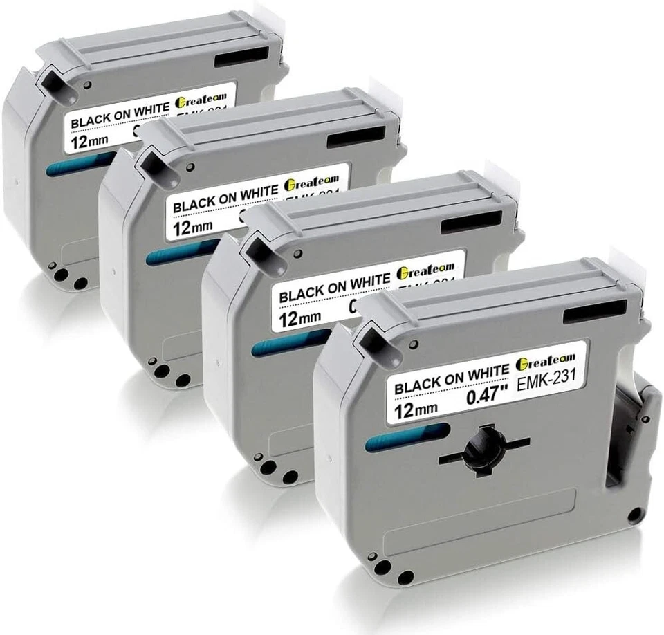 Cinta para hacer etiquetas 4pk 12 mm 0,47 - se adapta a Brother M-K231s P-Touch NEGRO sobre BLANCO Foto 3 de 3