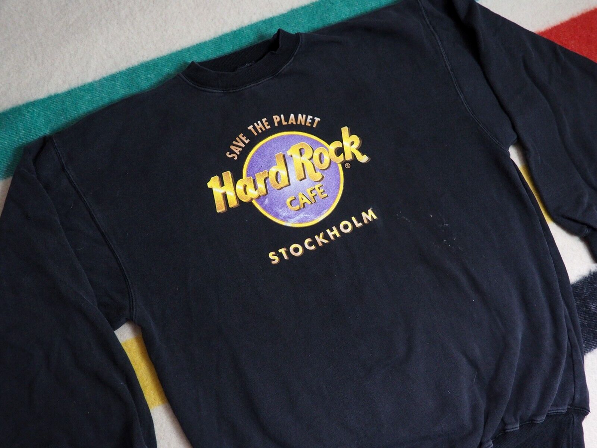 VTG 90s Hard Rock Cafe STOCKHOLM Save Planet Black Faded Pullover 