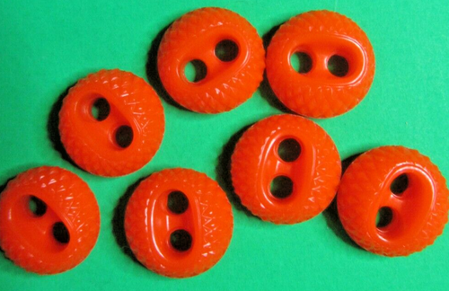(7) VINTAGE 1/2" SPC HONIGMUSTER ORANGE KUNSTSTOFF 2-LOCH KNÖPFE - L607
