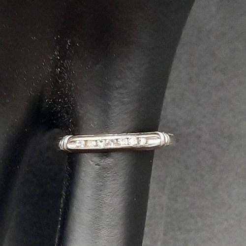 18K White Gold Wedding Band w/ 7 White Sapphires Elegant Minimalist Design