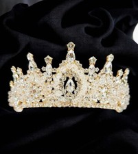 Crystal Beaded Tiara, Gold Wedding Tiara, Handmade Jewelry, Vintage Crown