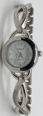 NEW STUDIO TIME Ladies Watch Iced Silver Eternity Band Fit 7  Wrists New Battery