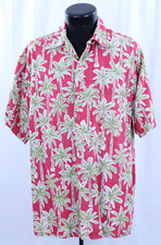 VTG Go Barefoot Hawaiian Button Shirt XL Palm Made USA Hawaii Tiki Red Loop Luau