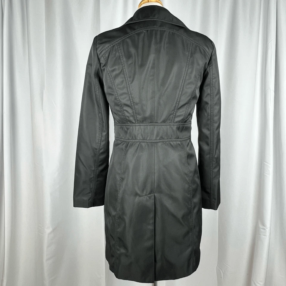 Kenneth Cole Reaction Trench Coat Womens XS Black Single Removable Lining - Image 4 of 4