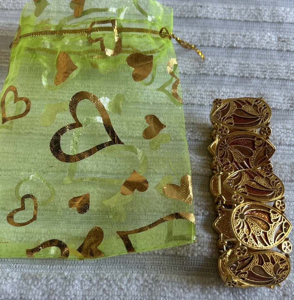 M&S Gold Plated Orange & Gold Enamel Stretchy Bracelet#12 - Imagem 2 de 4