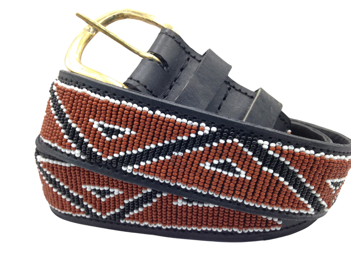 Beaded Masai Belt Handmade Leather Brown Triangle Ethnic  display picture 2