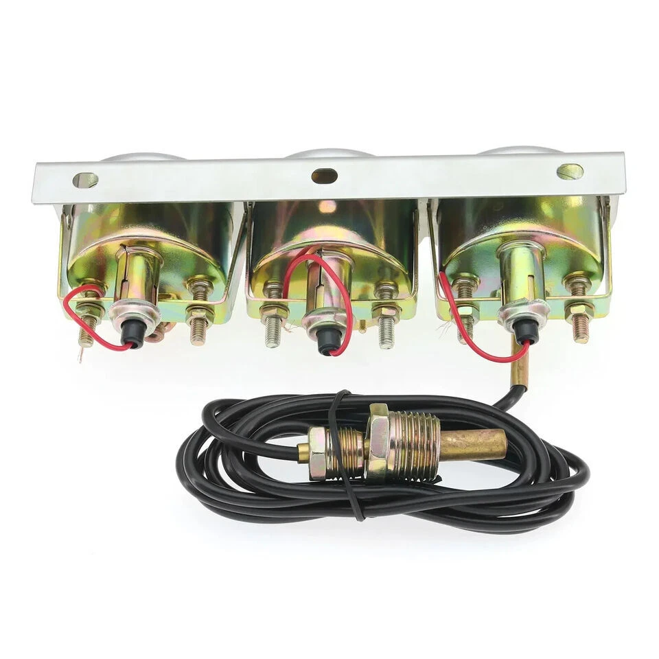 Conjunto de medidor triplo cromado 2"" 52mm 3 em 1 temperatura da água painel voltímetro de pressão do óleo - Imagem 4 de 4