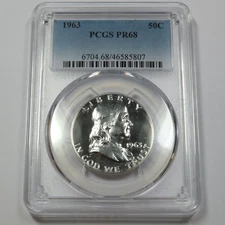 1963 P PCGS PR68 - Silver Ben Franklin Half Dollar - 50c US Coin #46365Q