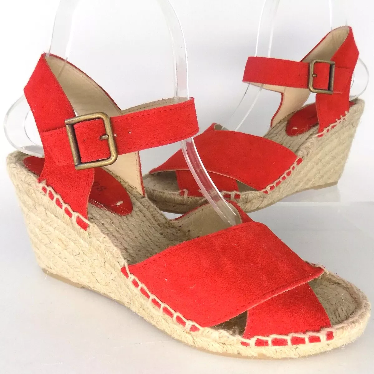 Soludos Women Criss Cross Espadrille Wedge Sandal Size 7.0 M Bright Red 3300