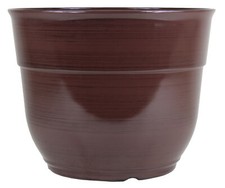 Garden Elements Glazed Brushed Happy Large PLastic Planter, Brown, 15"