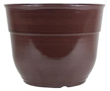 Garden Elements Glazed Brushed Happy Large PLastic Planter, Brown, 15"