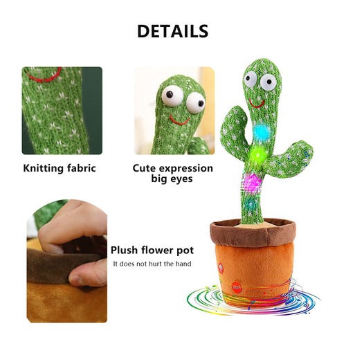 Juguete de peluche de cactus danzante Tiktok repetir hablar iluminar divertido cantar regalo - Imagen 6 de 6