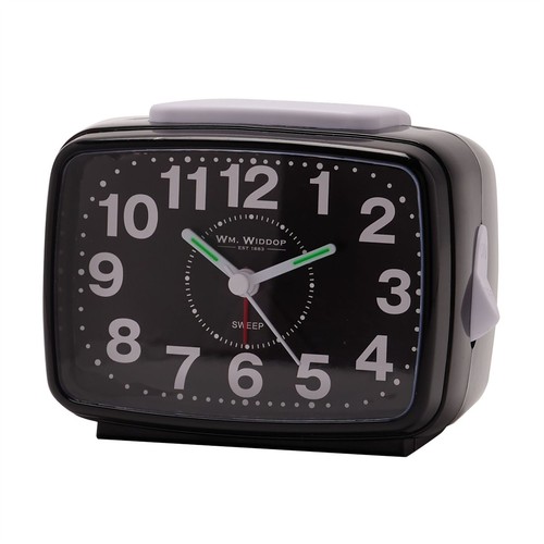 Wm.Widdop Oblong Alarm Clock Sweep Movement & Snooze - Black - Picture 2 of 3