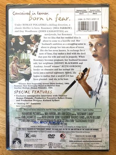 ROSEMARY'S BABY (1968) WIDESCREEN DVD—ROMAN POLANSKI MIA FARROW—NEW & SEALED - Imagen 2 de 2