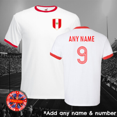 Peru Football Retro Ringer T-shirt, Personalise, Gift, World Cup, Latin ...