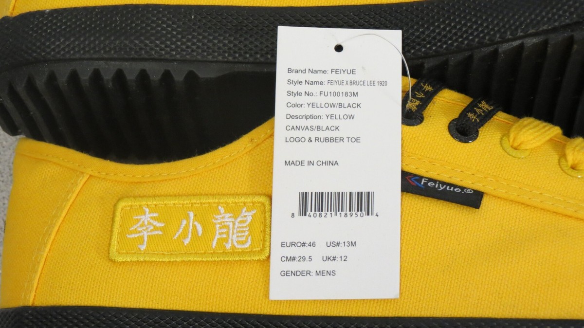 Feiyue X Bruce Lee 1920 Martial Arts Shoes FU100183M 13 M Yellow NEW