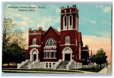 Saginaw Michigan MI Postcard Michigan Avenue Baptist Church Scene Street c1910's