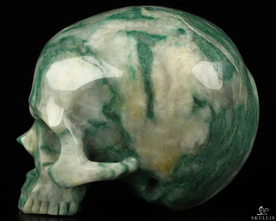 Calavera de cristal tallada a mano de piedra verde africana de 4,6", súper realista, curativa Foto 3 de 4