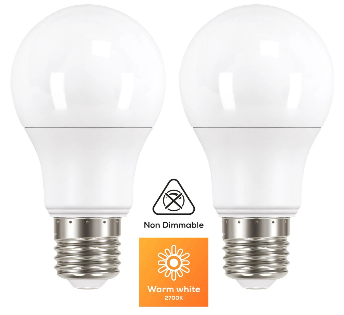 Twin Pack Standard LED Bulbs 8.6W 60W Equiv. 806 lumens E27 ES Large Screw A