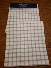 Nautica Home 16 x 90” Decorative Table Runner White & Black Grid CLASSIC NEW