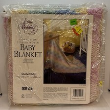 Vintage NEW Red Calliope Little Bedding Cotton Woven Baby Blanket Fringe Sherbet