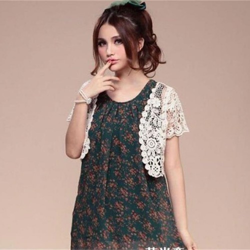 Womens Short Sleeve Open Front Lace Cardigan Floral Crochet Sheer Shrugs Jackets - Picture 3 of 12