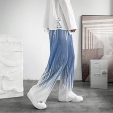 Women Men Thin Trouser Gradient Drape Pants Straight-leg Striped Harajuku Long