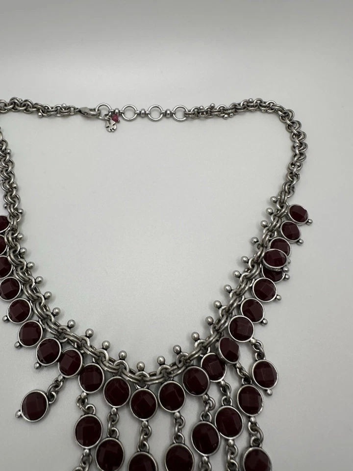 Silver Maroon Lucky Brand Statement Boho Necklace 18” JB16 - Image 4 of 4