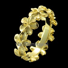 Hawaiian Ring Plumeria Lei Flower 8mm Band Ring Sterling Silver 14K YG Plated