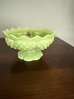Fenton Glass Lime Green Hobnail Candle Bowl With Sticker