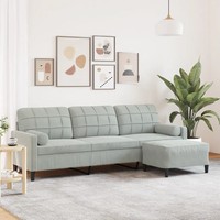 3-Sitzer-Sofa Mit Hocker Hellgrau Samt 210 Cm
