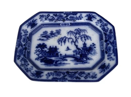 Antique Maddock Staffordshire Hindustan Pattern Flow Blue Ironstone 13" Platter