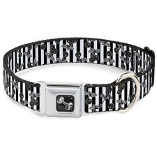 Dog Collar Bone Cherries Scattered/Vertical Stripe White/Black/Grays Large 15-24