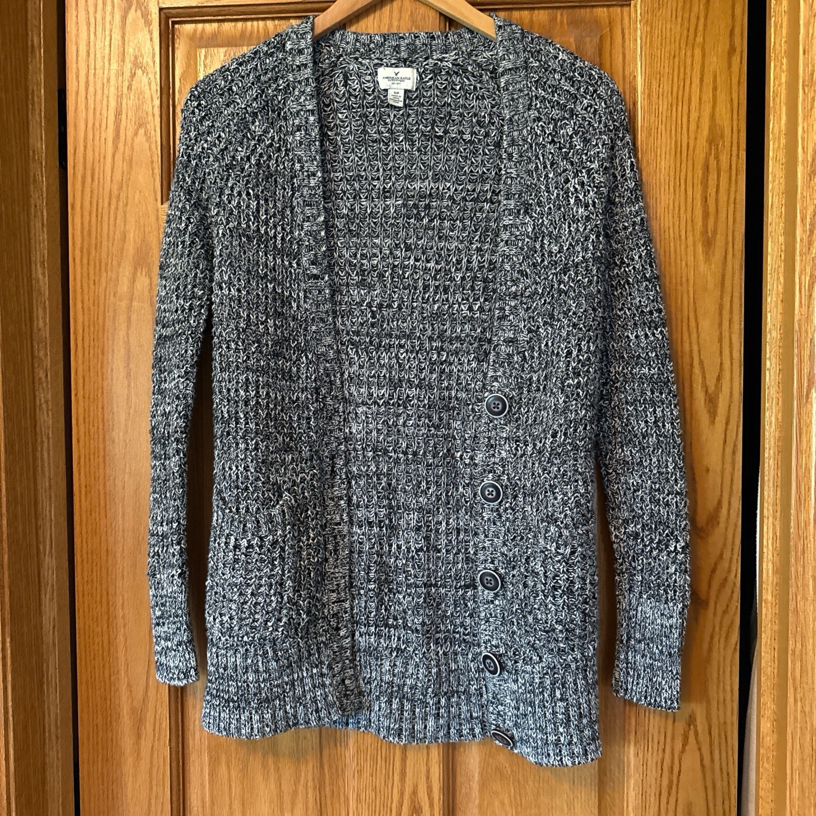 American Eagle Outfitters Cardigan Sweater Women’s Small Black White Knit Top