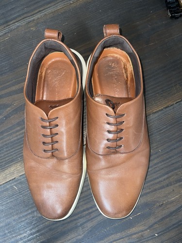 Scarpe Wolf & Sheppard incrociate ala lunga miele/pelle bianca uomo taglia 10 - Foto 10 di 14