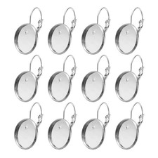20Pcs Leverback Earring Hooks with 16mm Flat Round Blank Bezel Trays, Silver
