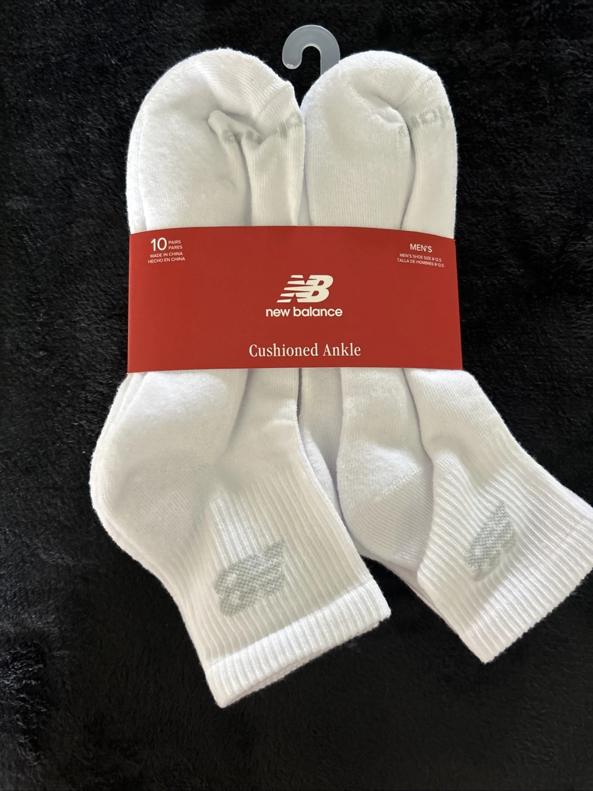 10 Pair Men's New Balance Cushioned Ankle Socks NEW Shoe Size 8-12.5, White