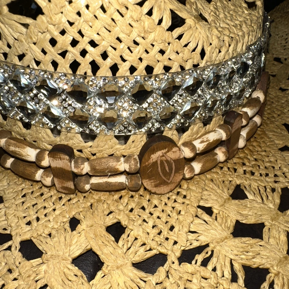 Chapéu de cowboy Peter Grimm Toyo palha tamanho único strass enfeitado frisado ombre - Imagem 3 de 4