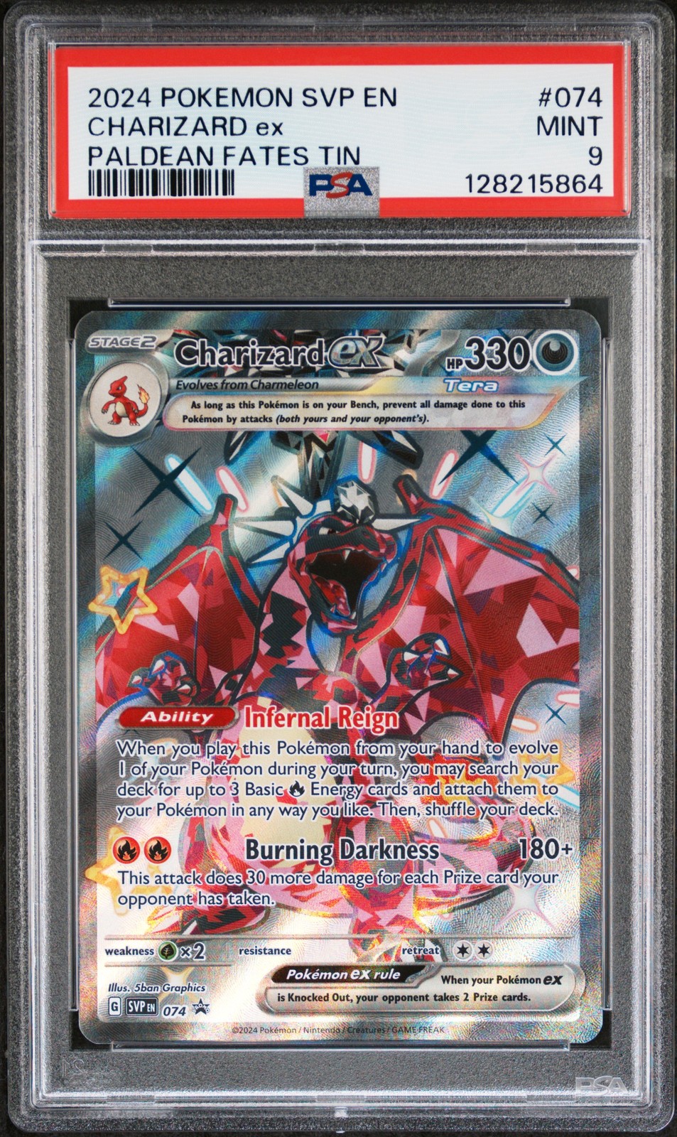 2024 POKEMON SVP EN-SV BLACK STAR PROMO PALDEAN FATES TIN CHARIZARD EX PSA 9