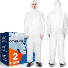 CAREGY 2 Pack Hazmat Suits Disposable Protective Coveralls, X-Large, White