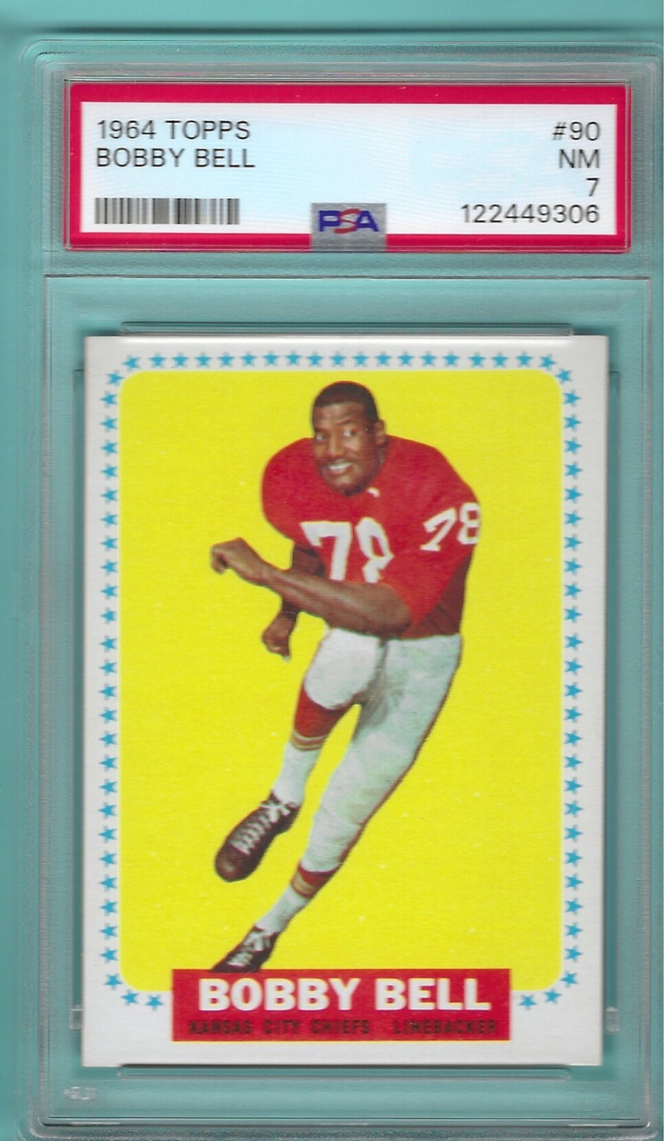1964 Topps FB #90 Bobby Bell Rookie PSA 7 HOF Kansas City Chiefs MN Gophers